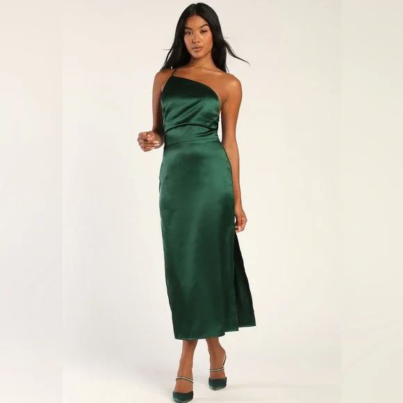 LULU’S ONE SHOULDER LACE UP MIDI DRESS  NWT - Picture 2 of 10